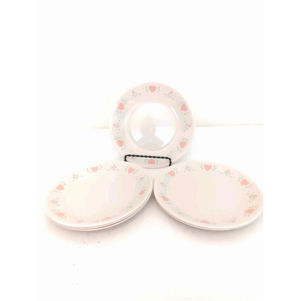 Corelle Pink Hearts 7" Salad Dessert Plates Set of 6 Corning USA Vintage